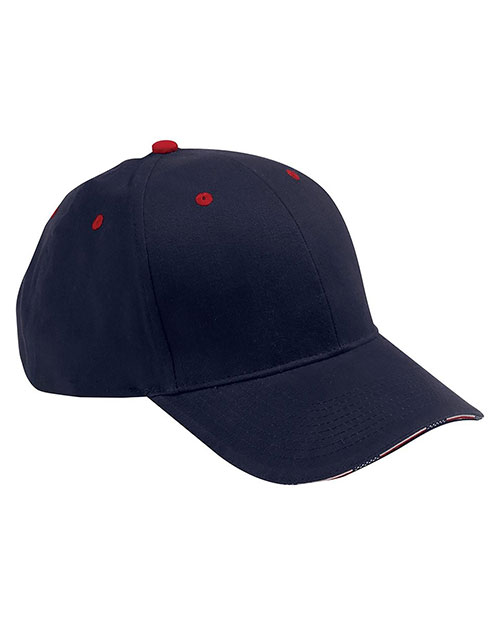 Adams PA102 Men 6-Panel Mid-Profile Structured Stars & Stripes Sandwich Visor With Usa Flag Label at GotApparel