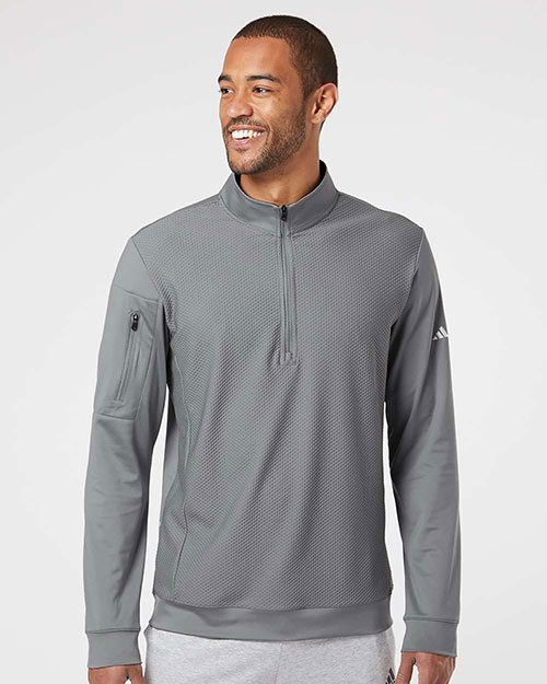 Adidas A295 Men Performance Textured Quarter-Zip Pullover at GotApparel