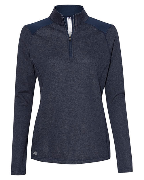 Adidas A464 Women 's Heathered Quarter-Zip Pullover with Colorblocked Shoulders at GotApparel
