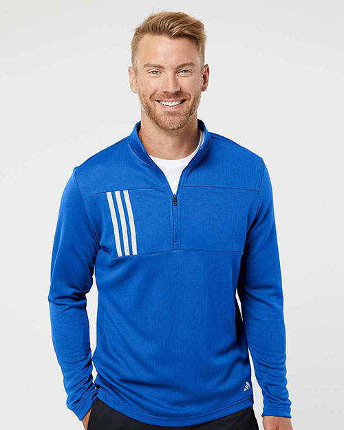 Adidas A482 Men 3-Stripes Double Knit Quarter-Zip Pullover at GotApparel
