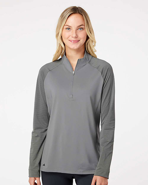 Adidas A521 Women 's Stripe Block Quarter-Zip Pullover at GotApparel