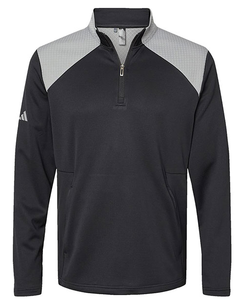 Adidas A532 Men Textured Mixed Media Quarter-Zip Pullover at GotApparel