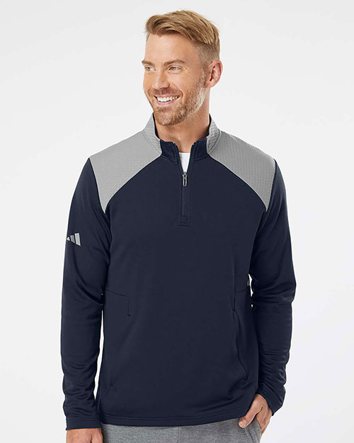 Adidas A532 Men Textured Mixed Media Quarter-Zip Pullover at GotApparel