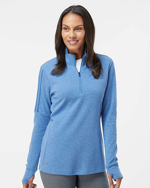 Adidas A555 Women 's 3-Stripes Quarter-Zip Sweater at GotApparel