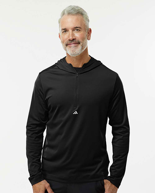 Adidas A596 Men's Lightweight Quarter-Zip Hooded Pullover at GotApparel