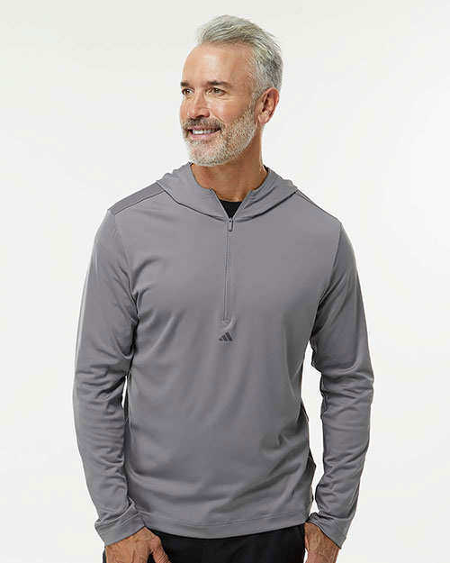 Adidas A596 Men's Lightweight Quarter-Zip Hooded Pullover at GotApparel