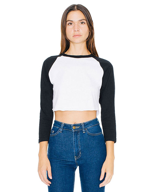 Custom Embroidered American Apparel ABB354W Women Poly-Cotton 3/4-Sleeve Cropped T-Shirt at GotApparel