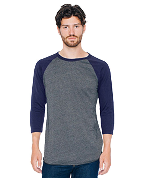 American Apparel BB453W Men 3.6 oz Poly Cotton 3/4-Sleeve Raglan T-Shirt at GotApparel