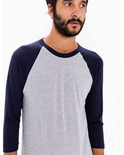 American Apparel BB453W Men 3.6 oz Poly Cotton 3/4-Sleeve Raglan T-Shirt at GotApparel