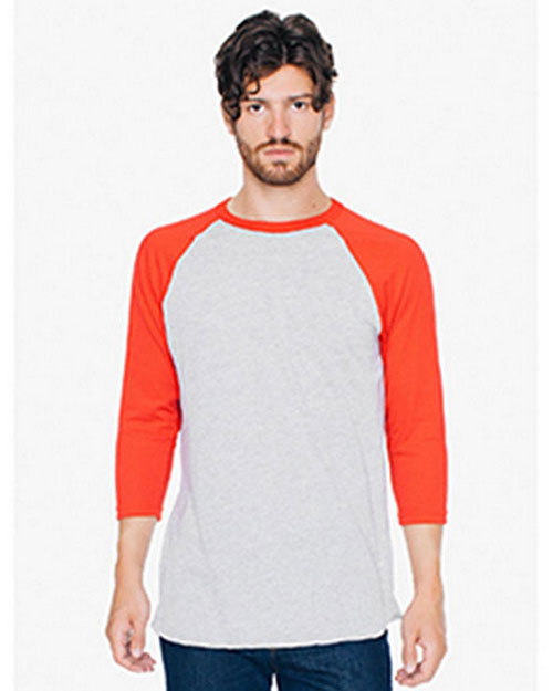 American Apparel BB453W Men 3.6 oz Poly Cotton 3/4-Sleeve Raglan T-Shirt at GotApparel