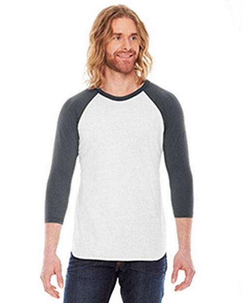 American Apparel BB453W Men 3.6 oz Poly Cotton 3/4-Sleeve Raglan T-Shirt at GotApparel