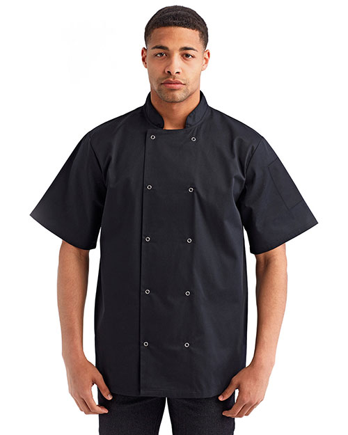 Artisan Collection by Reprime RP664 Unisex 5.8 oz Studded Front Short-Sleeve Chef's Jacket at GotApparel