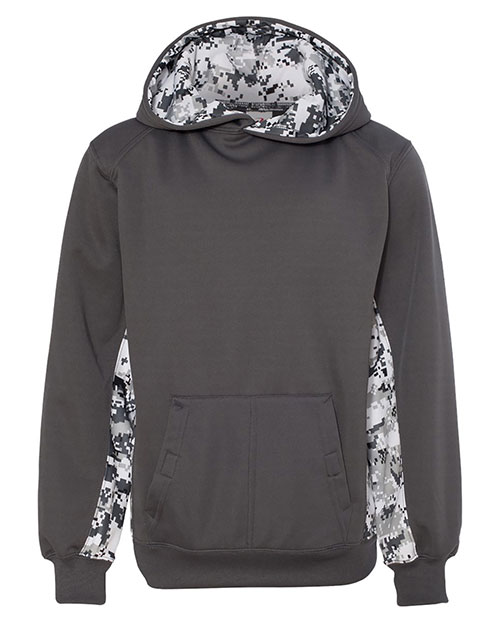 Badger 2464 Youth Digital Camo Colorblock Performance Fleece Hooded Sweatshirt at GotApparel