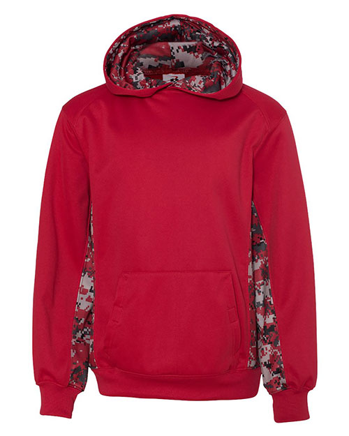 Badger 2464 Youth Digital Camo Colorblock Performance Fleece Hooded Sweatshirt at GotApparel