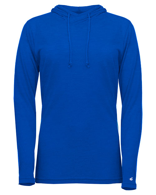 Badger 4965 Women's Tri-Blend Surplice Long Sleeve Hooded T-Shirt at GotApparel
