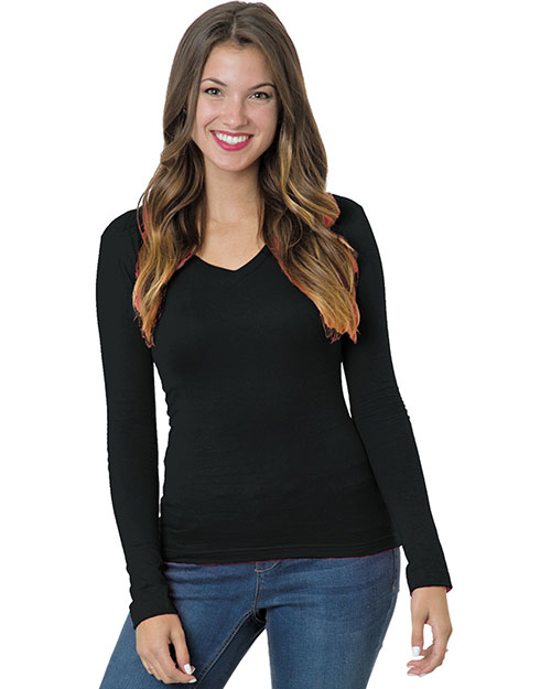 Bayside BA3415 Women 4.2 oz Fine Jersey Long-Sleeve V-Neck T-Shirt at GotApparel