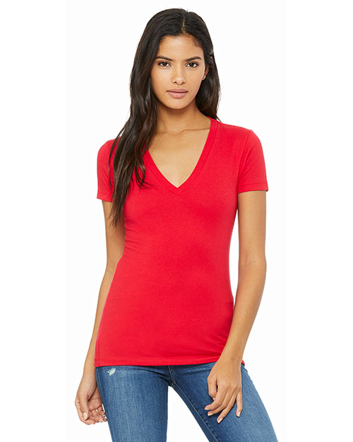 Bella + Canvas B6035 Women Jersey Short-Sleeve Deep V-Neck T-Shirt at GotApparel