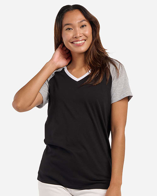 Boxercraft BW2204 Women's Colorblocked V-Neck T-Shirt at GotApparel