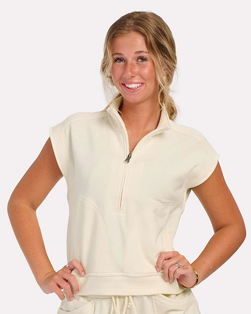 Boxercraft BW2407 Women's French Terry Half-Zip Short Sleeve Sweatshirt at GotApparel