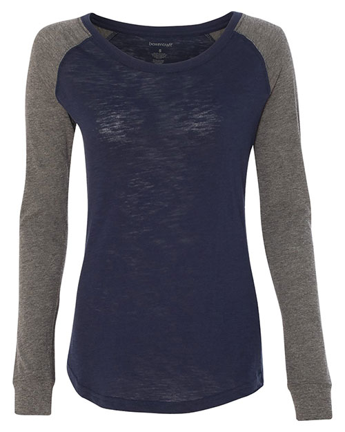 BOXERCRAFT T66 Women’s Preppy Patch Slub Long Sleeve T-Shirt at GotApparel