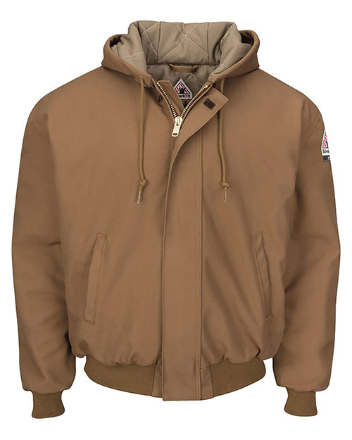 Bulwark JLH6L Men Insulated Brown Duck Hooded Jacket with Knit Trim - Long Sizes at GotApparel