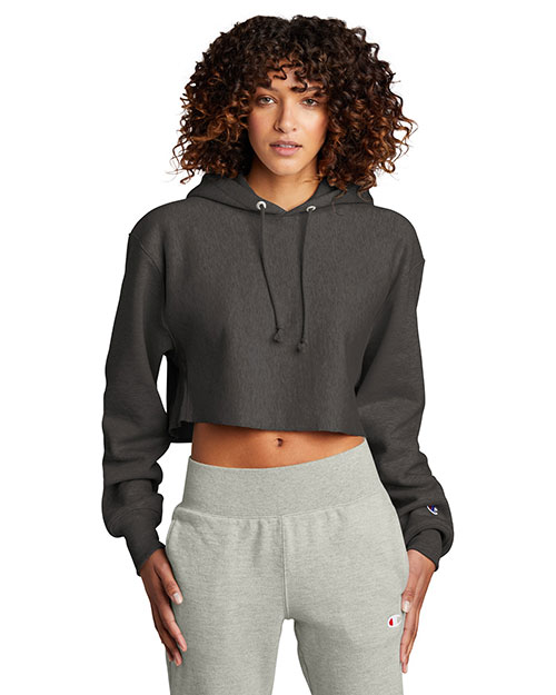 Custom Embroidered Champion ® Women's Reverse Weave ® Cropped Cut-Off Hooded Sweatshirt RW01W at GotApparel