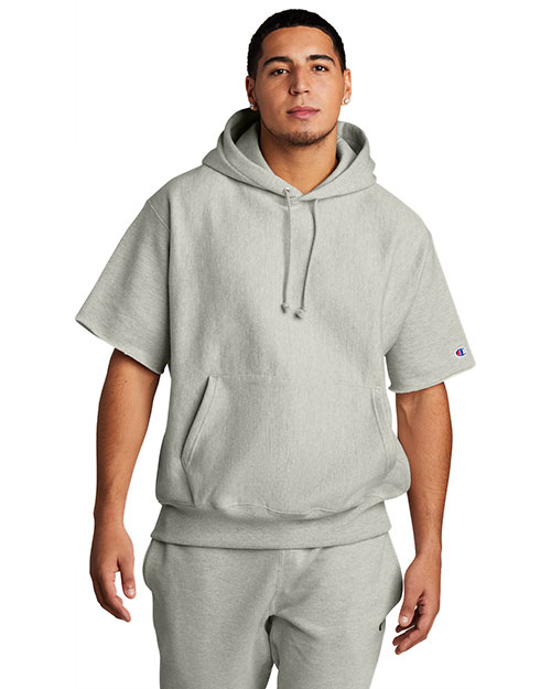 Custom Embroidered Champion S101SS Men ® Reverse Weave ® Short Sleeve Hooded Sweatshirt at GotApparel