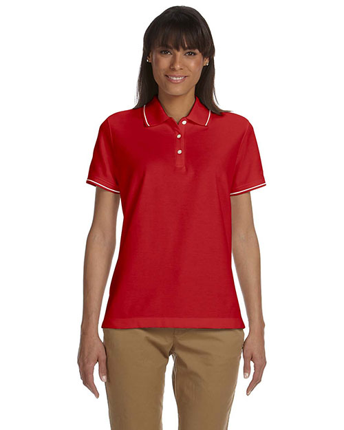 Devon & Jones Blue D113W Women Pima Pique Short-Sleeve Tipped Polo at GotApparel