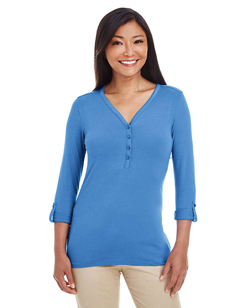 Devon & Jones Classic DP186W Women Perfect Fit Y-Placket Convertible Sleeve Knit Top at GotApparel