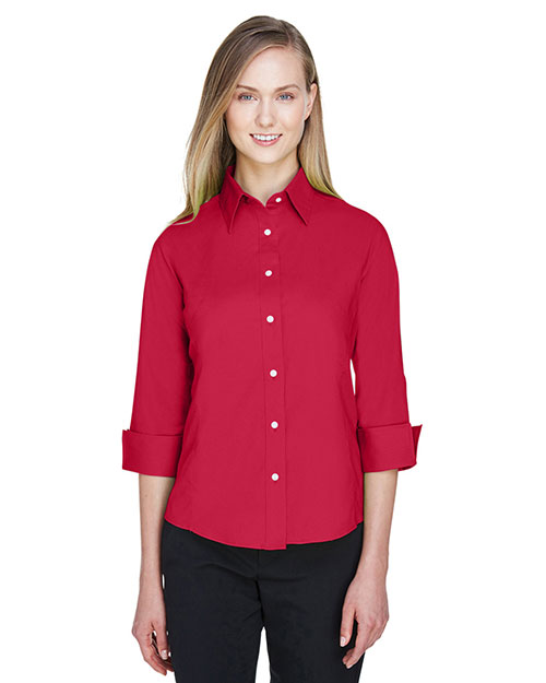 Devon & Jones Pink DP625W Women Three-Quarter Sleeve Stretch Poplin Blouse at GotApparel