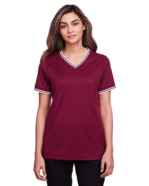 Devon & Jones DG20CW Women Ladies' Crownlux Performance™ Plaited Tipped V-Neck Polo at GotApparel