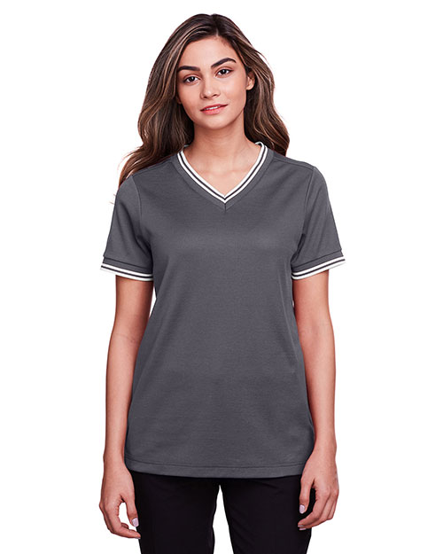 Devon & Jones DG20CW Women Ladies' Crownlux Performance™ Plaited Tipped V-Neck Polo at GotApparel