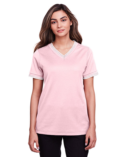 Devon & Jones DG20CW Women Ladies' Crownlux Performance™ Plaited Tipped V-Neck Polo at GotApparel