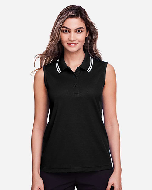 Devon & Jones DG20SW Women Ladies' Crownlux Performance™ Plaited Tipped Sleeveless Polo at GotApparel