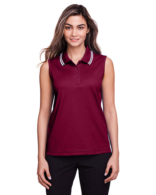 Devon & Jones DG20SW Women Ladies' Crownlux Performance™ Plaited Tipped Sleeveless Polo at GotApparel