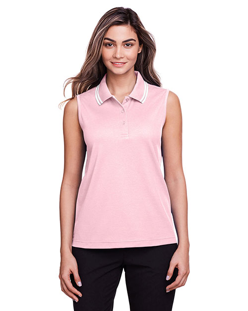 Devon & Jones DG20SW Women Ladies' Crownlux Performance™ Plaited Tipped Sleeveless Polo at GotApparel