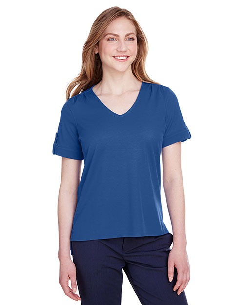 Devon & Jones DG20WB women CrownLux Performance Plaited Rolled-Sleeve Top at GotApparel