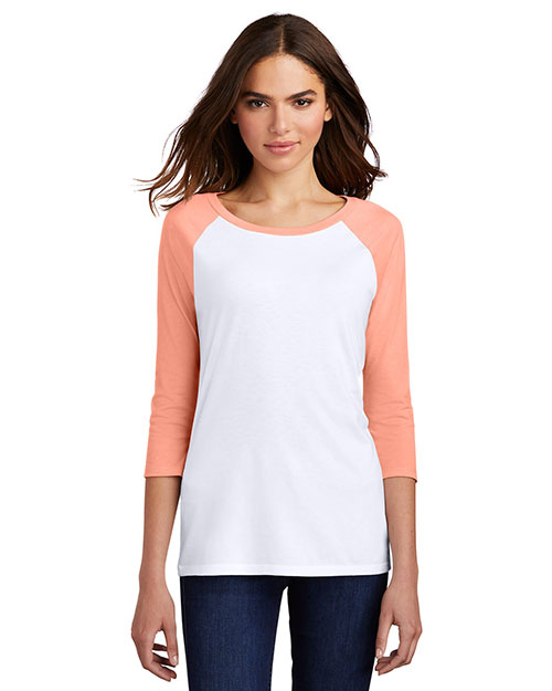 District Made DM136L Women Perfect Tri 3/4-Sleeve Raglan at GotApparel