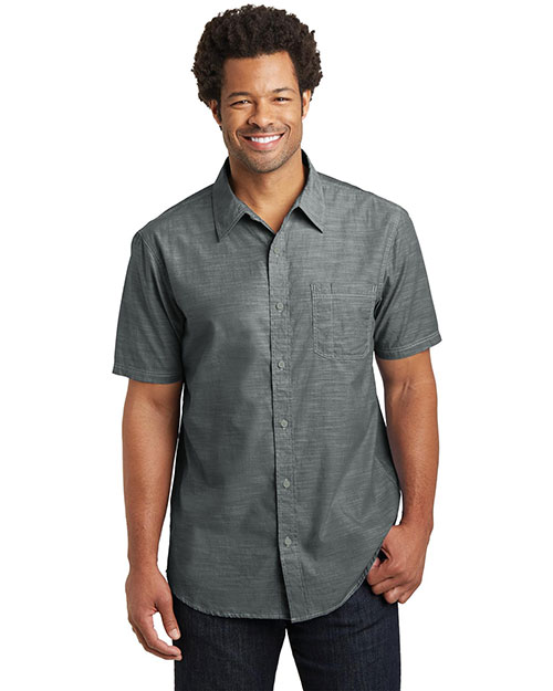 District Made DM3810 Men Short-Sleeve Washed Woven Shirt at GotApparel