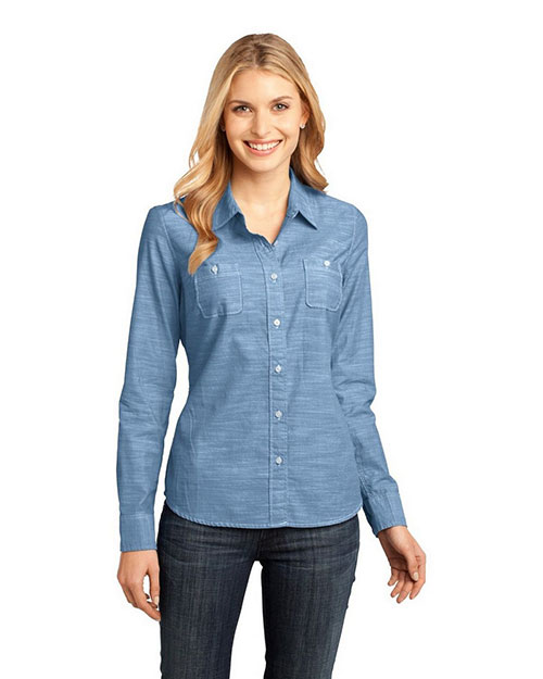 District Made DM4800 Women Long-Sleeve Washed Woven Shirt at GotApparel