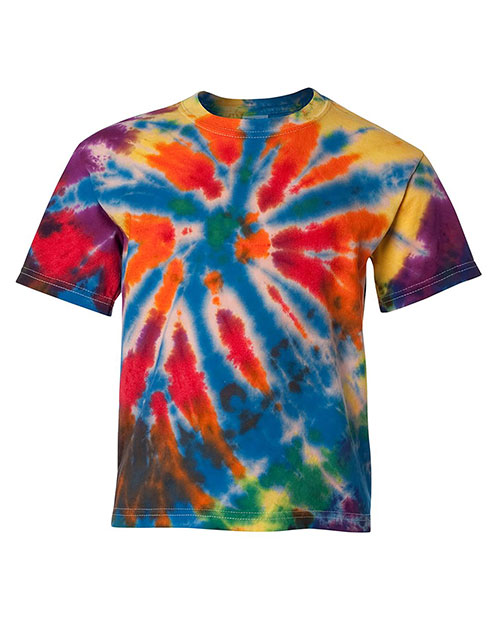 Dyenomite 20BTD Boys Youth Rainbow Cut-Spiral Tie-Dyed T-Shirt at GotApparel