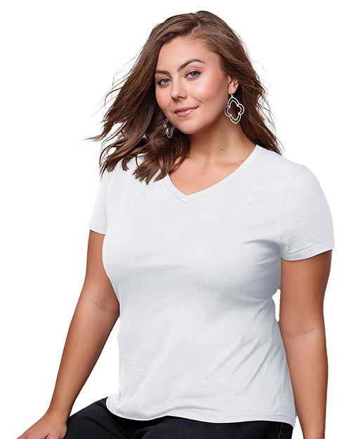 Hanes JMS30 Women 100% Ringspun Cotton V-Neck T-Shirt at GotApparel