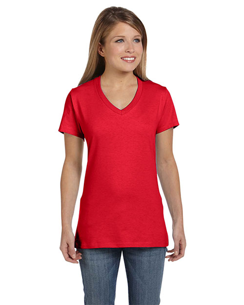 Hanes S04V Women 4.5 Oz. 100% Ringspun Cotton Nano-T V-Neck T-Shirt at GotApparel