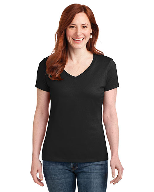 Hanes S04V Women 4.5 Oz. 100% Ringspun Cotton Nano-T V-Neck T-Shirt 3-Pack at GotApparel
