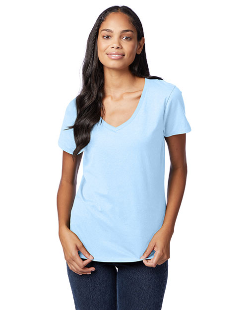 Hanes S04V Women 4.5 Oz. 100% Ringspun Cotton Nano-T V-Neck T-Shirt at GotApparel