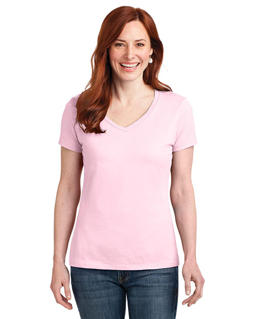 Hanes S04V Women 4.5 Oz. 100% Ringspun Cotton Nano-T V-Neck T-Shirt at GotApparel