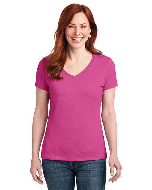 Hanes S04V Women 4.5 oz. 100% Ringspun Cotton nanoT V-Neck T-Shirt ...