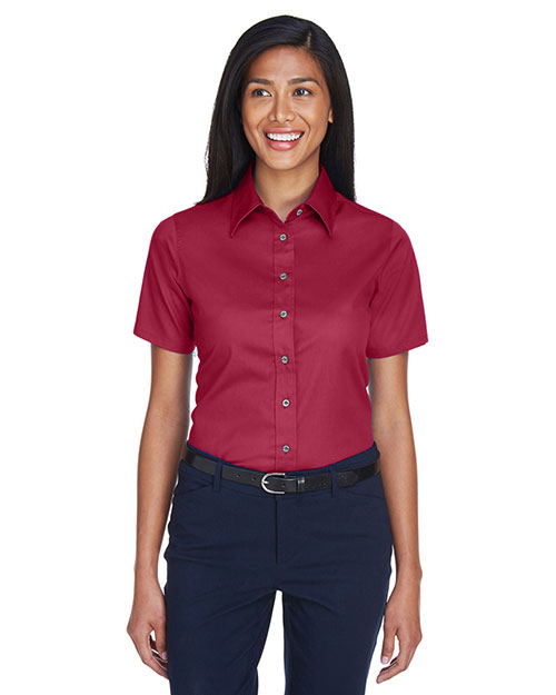 Harriton M500SW Women Easy Blend Short-Sleeve Twill Shirt With Stain-Release at GotApparel