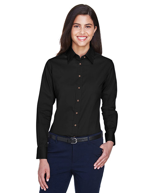Harriton M500W Women Easy Blend Long-Sleeve Twill Shirt With Stain-Release at GotApparel