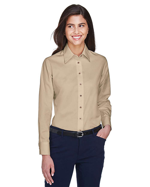 Harriton M500W Women Easy Blend Long-Sleeve Twill Shirt With Stain-Release at GotApparel